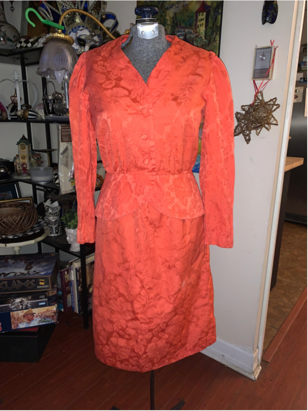 Women's Unbranded vintage homemade Floral Jacquard Blazer Suit Jacket, Orange